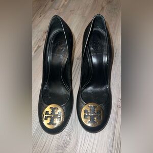 Tory Burch Black Leather Wedge Women's Heels Shoes Size 7.5M